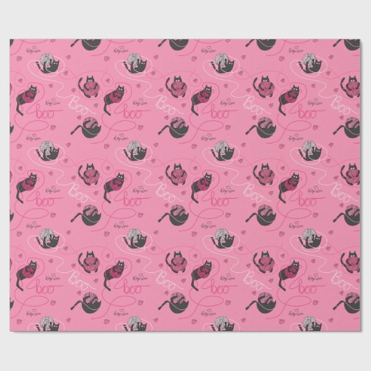 Heet Roze Kat Liefde Kittens en garen Kinderen Cadeaupapier (Vlak)