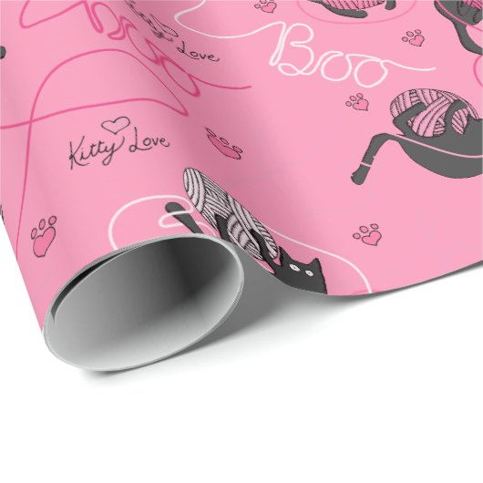 Heet Roze Kat Liefde Kittens en garen Kinderen Cadeaupapier (Rol Hoek)