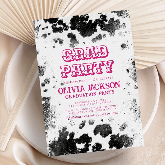 Heet Roze Koe Print Chique Rustieke Graduation Par Kaart
