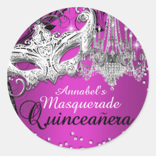 Heet Roze Kroonluchter Masquerade Quinceanera Stic Ronde Sticker