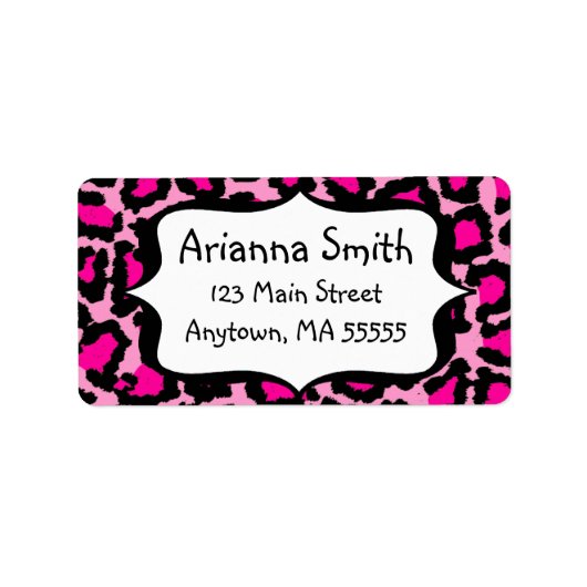 Heet Roze Leopard Print Adresetiketten Etiket (Voorkant)