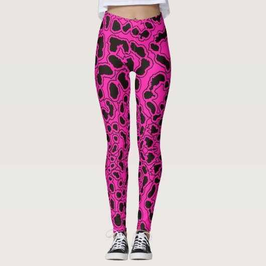 Heet Roze Leopard Safari Print Leggings (Voorkant)