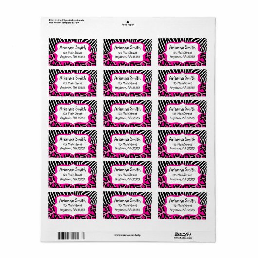 Heet Roze Leopard Zebra Print Adresetiketten Etiket (Full Sheet)