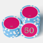 Heet Roze licht blauw 50 gestreepte poker chip (Opstapeling)