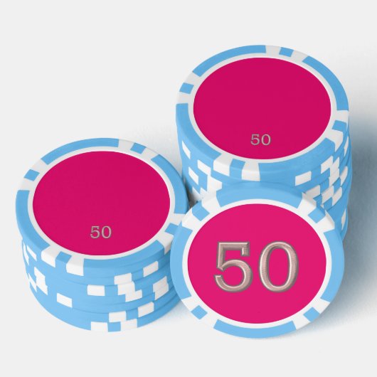 Heet Roze licht blauw 50 gestreepte poker chip (Opstapeling)
