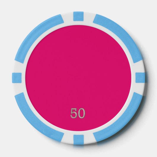 Heet Roze licht blauw 50 gestreepte poker chip (Voorkant)