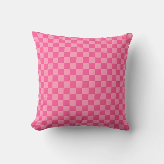 Heet Roze Licht Roze Checker Patroon Kussen (Voorkant)