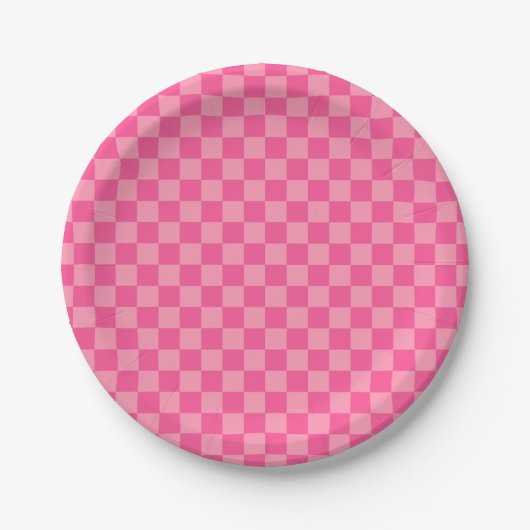 Heet Roze Licht Roze Checker Patroon Papieren Bordje (Voorkant)
