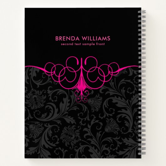 Heet roze lijst & zwart damast notitieboek (Achterkant)
