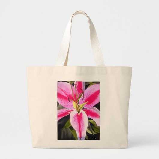 Heet Roze lily waterverf pop kunst schilderij Grote Tote Bag (Voorkant)