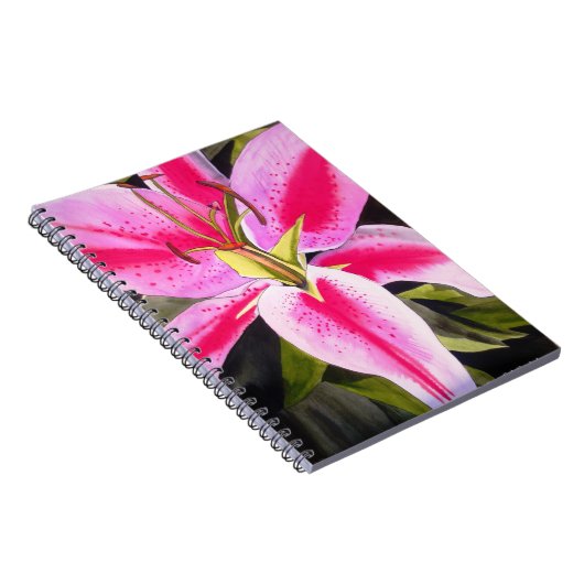 Heet Roze lily waterverf pop kunst schilderij Notitieboek (Rechterzijde)