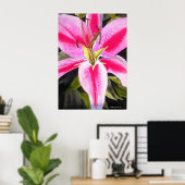 Heet Roze lily waterverf pop kunst schilderij Poster (Thuiskantoor)