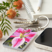 Heet Roze lily waterverf pop kunst schilderij Sleutelhanger (Voorkant Rechts)