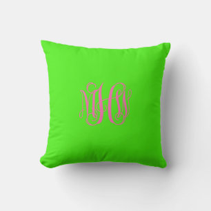 Heet Roze Lime 3 Init Wingerd Schrift Monogram Doe Kussen