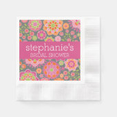 Heet Roze & Limoen Groene Bloemen - Bruidsdouche Servetten (Voorkant)