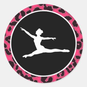 Heet roze luipaard print; balletdanser ronde sticker