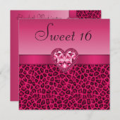 Heet Roze Luipaard Print & Bling Hart Zoet 16 Kaart (Voorkant / Achterkant)