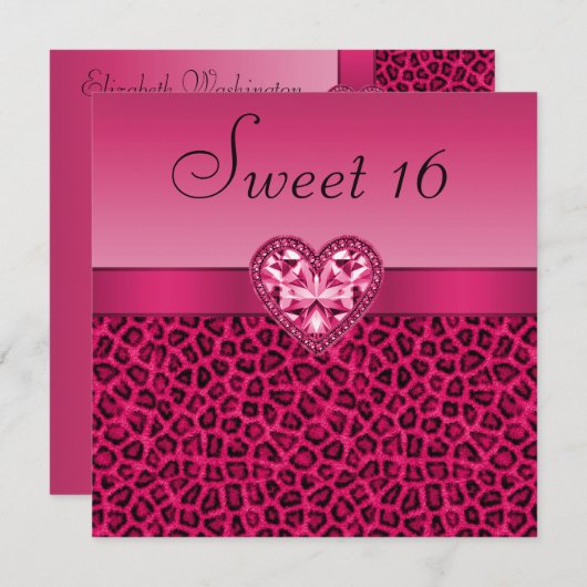 Heet Roze Luipaard Print & Bling Hart Zoet 16 Kaart (Voorkant / Achterkant)