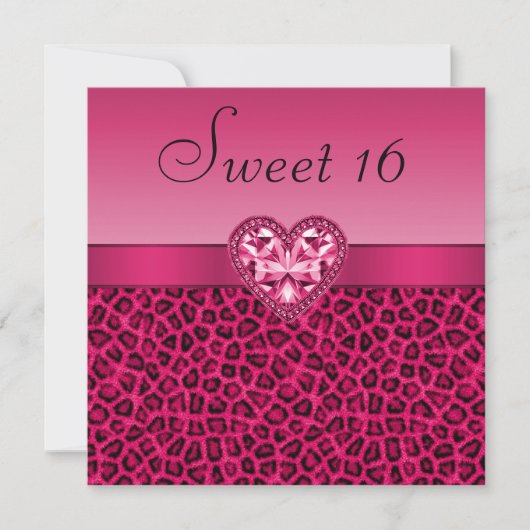 Heet Roze Luipaard Print & Bling Hart Zoet 16 Kaart (Voorkant)