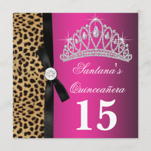 Heet roze luipaard Quinceanera Kaart