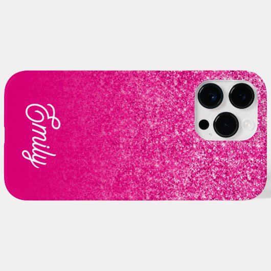 Heet Roze Luxe Glitter en Ombre Case-Mate iPhone Case (Achterkant (horizontaal))