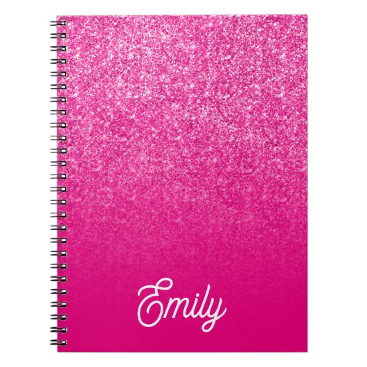 Heet Roze Luxe Glitter en Ombre Notitieboek (Voorkant)