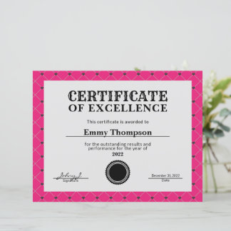 Heet Roze Magenta Bedrijfs Award Certificaat