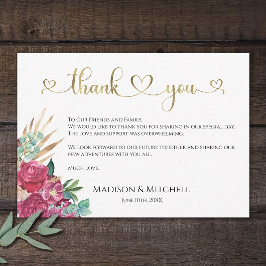 Heet roze magenta bloem elegante gouden script har bedankkaart