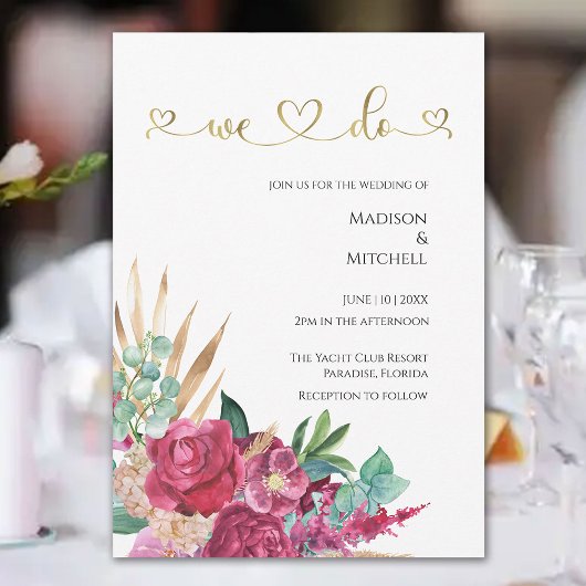 Heet roze magenta bloem elegante gouden script har kaart