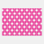 Heet Roze Magenta Helder Retro Starburst Patroon Inpakpapier Vel (Voorkant 3)