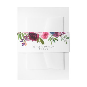 Heet Roze & Marineblauw Bloem 3 Uitnodigingen Wikkel