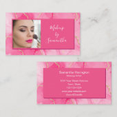 Heet Roze Marmer Script Foto Make-up Visitekaartje (Voorkant / Achterkant)