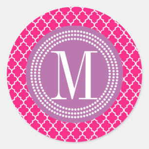 Heet Roze Marokkaanse Tegels Lattice Gepersonalise Ronde Sticker