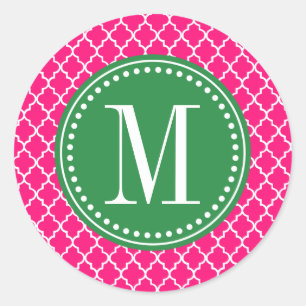 Heet Roze Marokkaanse Tegels Lattice Gepersonalise Ronde Sticker