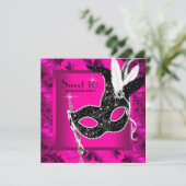 Heet Roze Maskerade Feest Kaart (Staand voorkant)