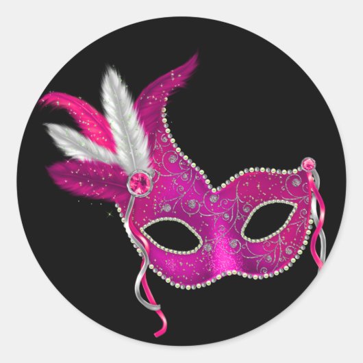 Heet Roze Masquerade Party Stickers (Voorkant)