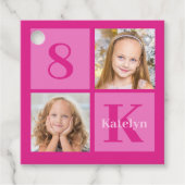 Heet Roze Meisje Fotocollage Custom Verjaardagsfee Bedankjes Labels (Voorkant)