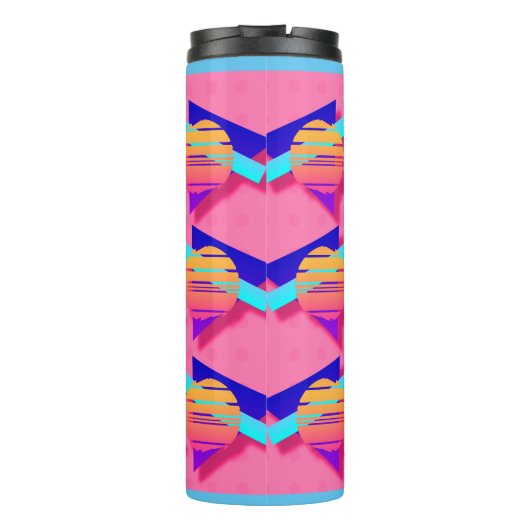 Heet Roze Memphis Neon Driehoek Patronen Thermosbeker (Achterkant)