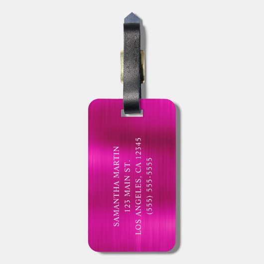 Heet Roze Metallic Fancy Monogram Bagagelabel (Achterkant verticaal)