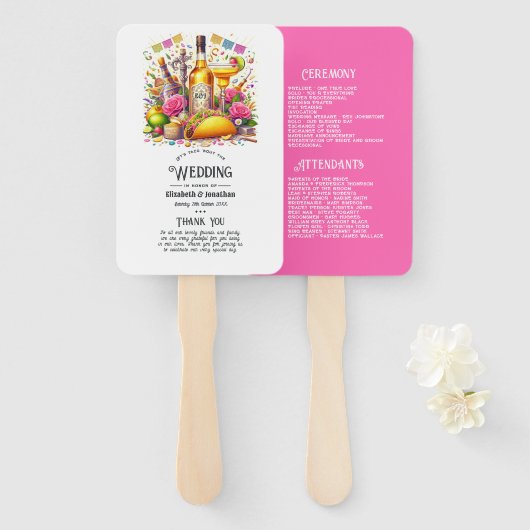 Heet-roze Mexicaans Fiesta Tequila Trouwprogramma Handwaaier (Voorkant en achterkant)