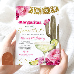Heet Roze Mexicaanse Cactus Floral Fiesta Margarit Kaart