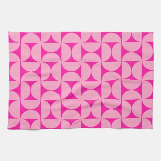 Heet Roze Mid Century Modern Patroon Theedoek (Horizontaal)