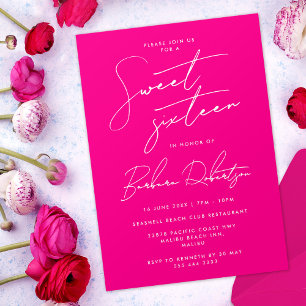 Heet Roze Minimalistische Script Chic Sweet Sixtee Kaart