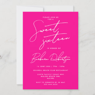 Heet roze minimalistische script chic Sweet Sixtee Kaart