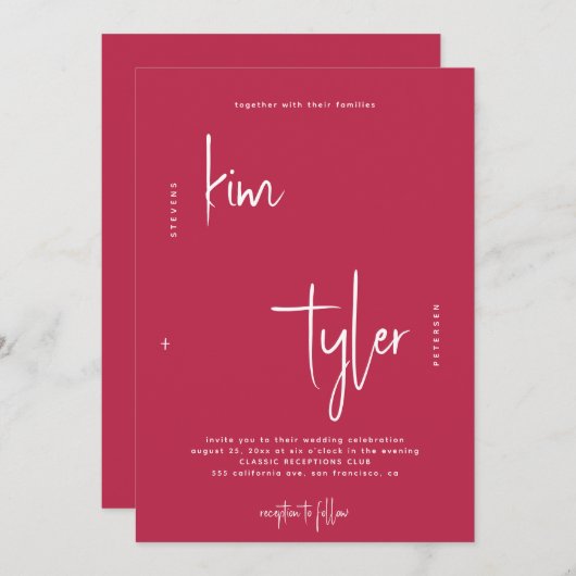 Heet roze modern eenvoudig handtekening script bru kaart (Voorkant / Achterkant)