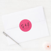 Heet Roze Modern Leuk Bruiloft Ronde Sticker (Envelop)