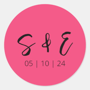 Heet Roze Modern Leuk Bruiloft Ronde Sticker