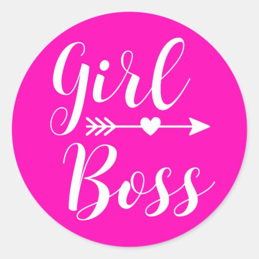 Heet Roze Modern Meisje Boss Ronde Sticker (Voorkant)
