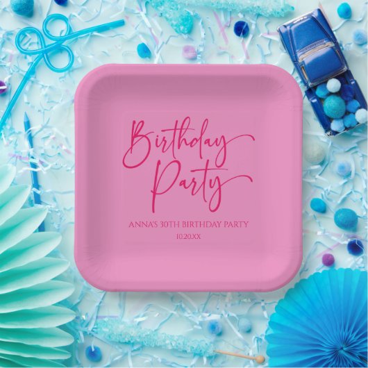 Heet Roze Modern Minimalistisch Verjaardagsfeest Papieren Bordje (Feest)