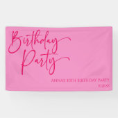 Heet Roze Modern Minimalistisch Verjaardagsfeest Spandoek (Horizontaal)